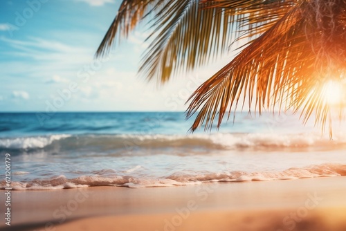Summertime: Blurred Tropical Beach Background, Generative Ai