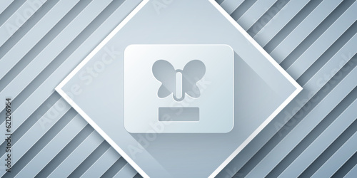 Paper cut Butterfly in a frame icon isolated on grey background. Herbarium. Paper art style. Vector
