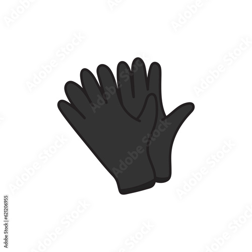 Kids drawing Cartoon black disposable nitrile gloves icon Isolated on White Background