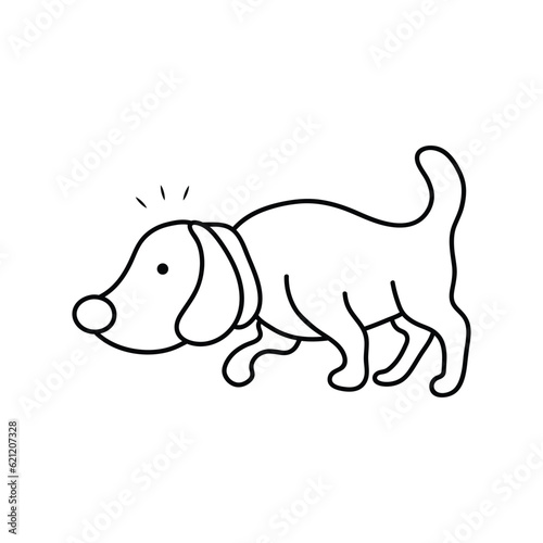 Hand drawn Kids drawing Cartoon Vector illustration Dog sniffing the ground icon Isolated on White Background