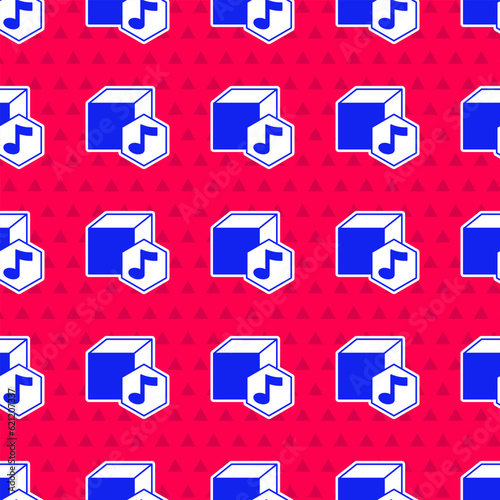 Blue NFT Digital crypto art icon isolated seamless pattern on red background. Non fungible token. Vector