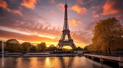A breathtaking sunset over a famous landmark, encapsulating the magic of romantic tourism Generative AI