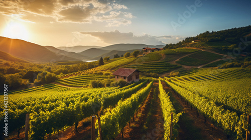 A picturesque vineyard with rows of lush grapevines  showcasing the allure of agrotourism and farm experiences Generative AI