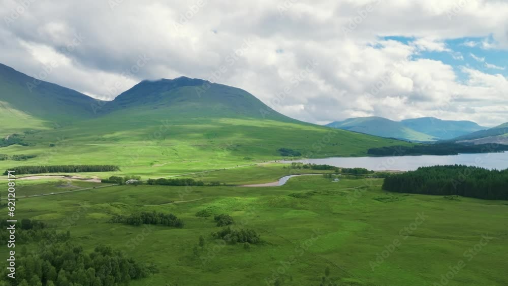 Loch Tulla and Beinn Dorain from a drone, Glen Coe, Highlands, Scotland, UK Loch Tulla and Beinn Dorain from a drone, Glen Coe, Highlands, Scotland, UK