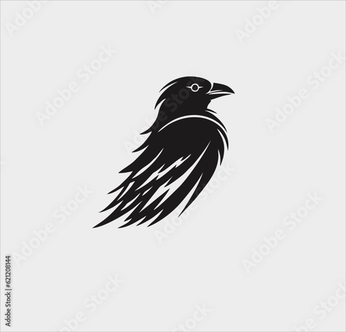 Raven bird icon vector silhouette, raven bird logo illustration design