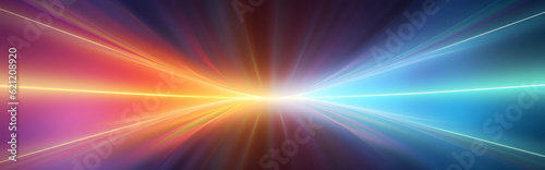 Abstract Motion Lights of Bright Speed on a Blue Tunnel, Rainbow flare rays, neon shine realistic effect banner background