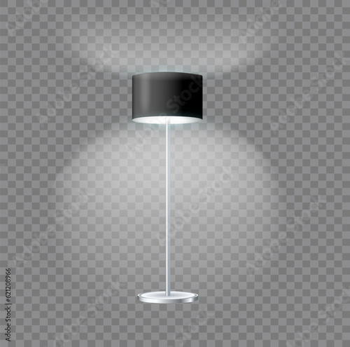 Realistic floor lamp. modern electric torchere with light isolated on transparent background. illustration light furniture set for illumination interior. Vector