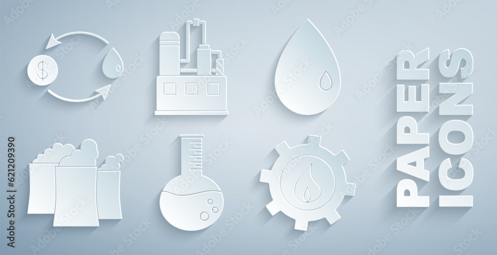 Set Oil petrol test tube, drop, industrial factory building, and exchange icon. Vector Set Oil petrol test tube, drop, industrial factory building, and exchange icon. Vector