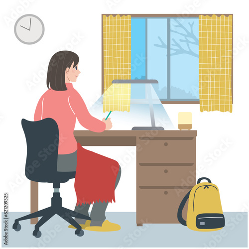 勉強をする女性のイラスト
