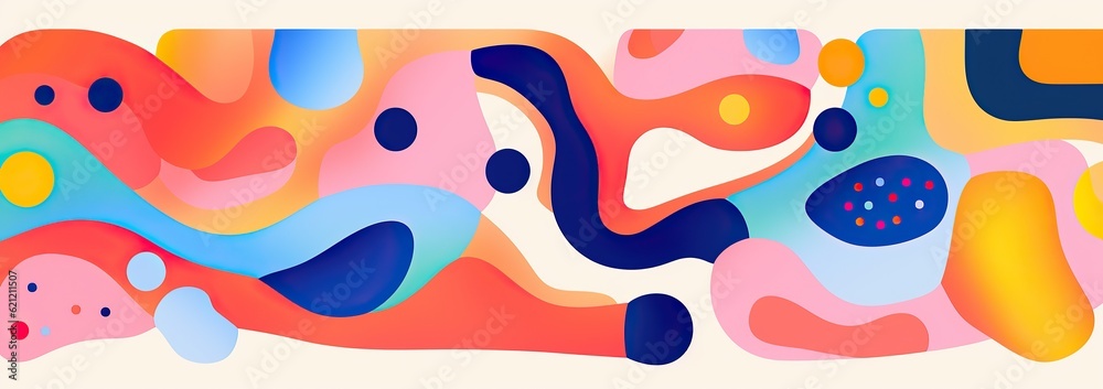 collage of a bright colored and abstract pattern, in the style of animated shapes, soft and rounded forms, minimalist illustrator,