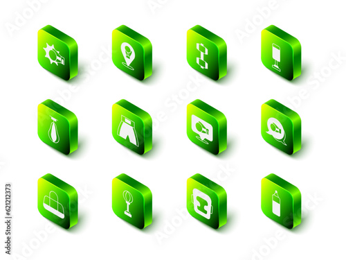 Set Boxing glove, Dumbbell, Punching bag, helmet and icon. Vector