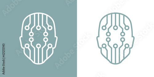 Icono inteligencia artificial. Logo silueta de cabeza humana lineal con conexiones de red