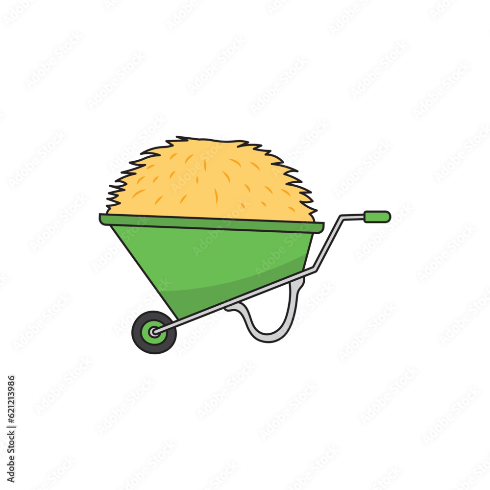 Φωτογραφία Kids drawing Cartoon Vector illustration cute Wheelbarrow full of hay farm dry g