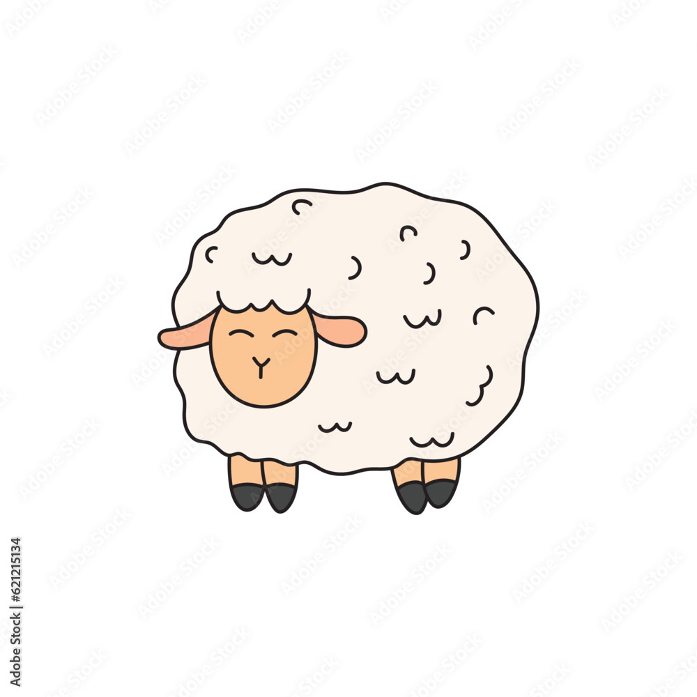 Kids drawing Cartoon Vector illustration cute sheep icon Isolated on White Background