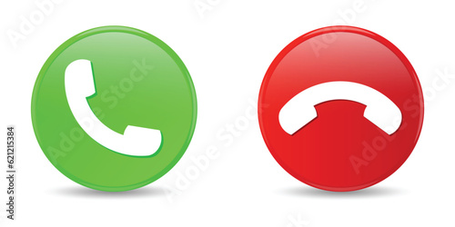 3D Realistic Phone Call Receive, Reject And Dial, Incoming Call Button, Red And Green Call Push Button, Telephone Sign, Call Accept And Decline Symbol, Answer And Reject Call Button Set Icon