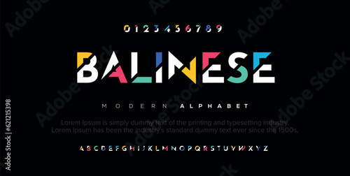 Balinese abstract digital technology logo font alphabet. Minimal modern urban fonts for logo, brand etc. Typography typeface uppercase lowercase and number. vector illustration