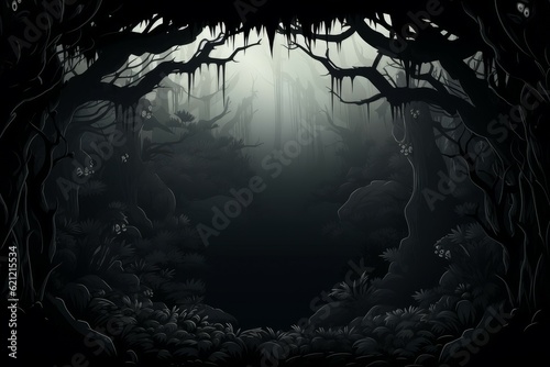 Black comic style frame forest. Generate Ai