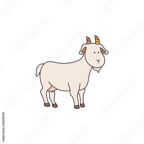 Kids drawing Cartoon Vector illustration cute goat male icon Isolated on White Background