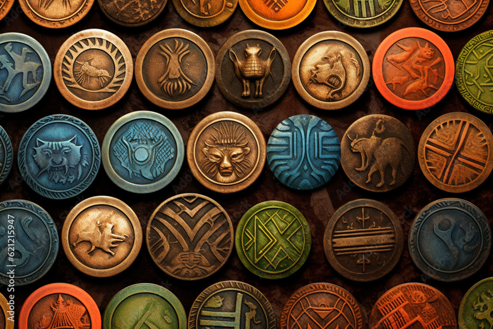 Φωτογραφία An abstract depiction of the seals and symbols used by the Indus Valley Civilization, with geometric patterns and earthy tones