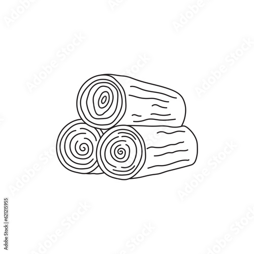 Hand drawn Kids drawing Cartoon Vector illustration cute pile of wood, firewood logs icon Isolated on White Background