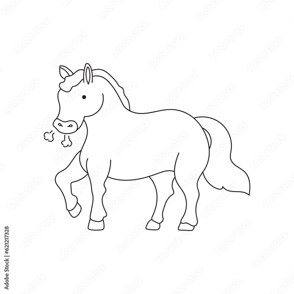 Fototapeta premium Kids drawing Cartoon Vector illustration cute horse icon Isolated on White Background
