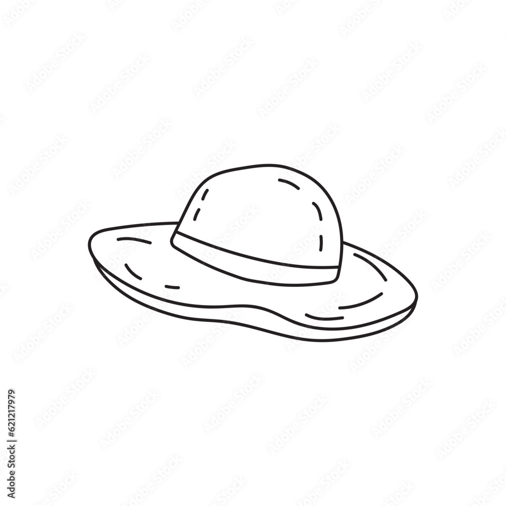 Hand drawn Kids drawing Cartoon Vector illustration cute straw hat icon Isolated on White Background Hand drawn Kids drawing Cartoon Vector illustration cute straw hat icon Isolated on White Background