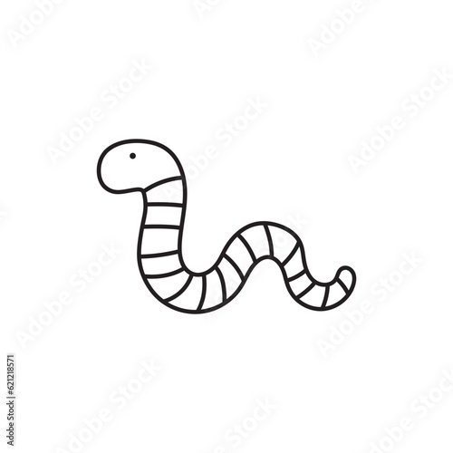 Hand drawn Kids drawing Cartoon Vector illustration cute worm icon Isolated on White Background