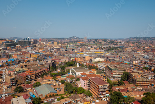 Fototapeta Naklejka Na Ścianę i Meble -  Aerial view of Kampala City seen from Gaddaffi Mosque, Uganda