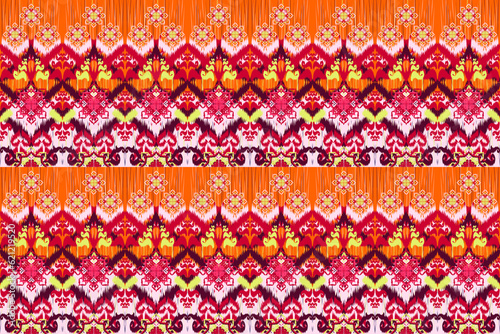 Seamless pattern with ethnic abstract flowers, embroidery, paisley, light yellow floral pattern on a traditional dark pink background.
Designed for carpets, silk, scarves, decorations, pillows.