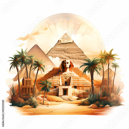 Canvastavla Illustration of a beautiful view of the Egyptian pyramids, Egypt