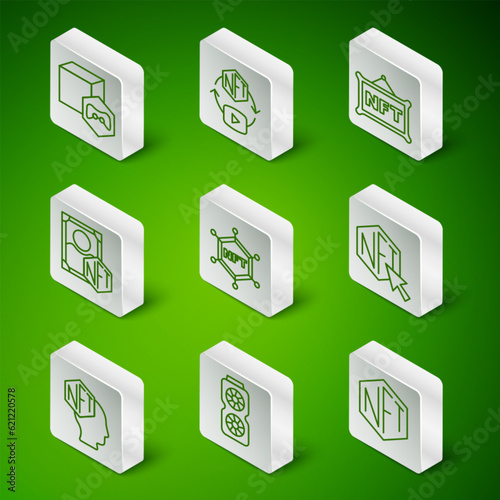Set line NFT Digital crypto art, Video graphic card, blockchain technology, and icon. Vector