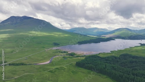 Loch Tulla and Beinn Dorain from a drone, Glen Coe, Highlands, Scotland, UK photo