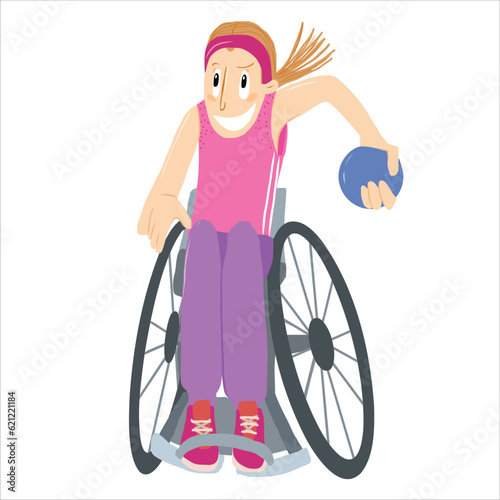 girl on wheelchair playing Boccia - Paralympics games vector illustrations