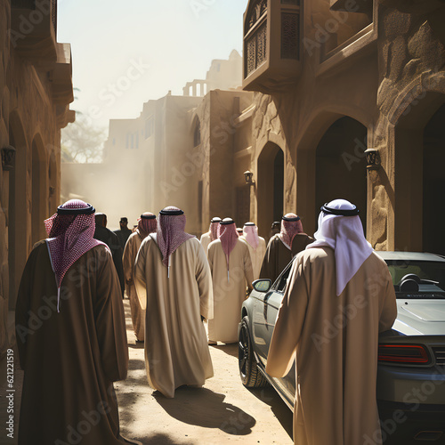 arabic men walking in Saudi arabia traditional dress