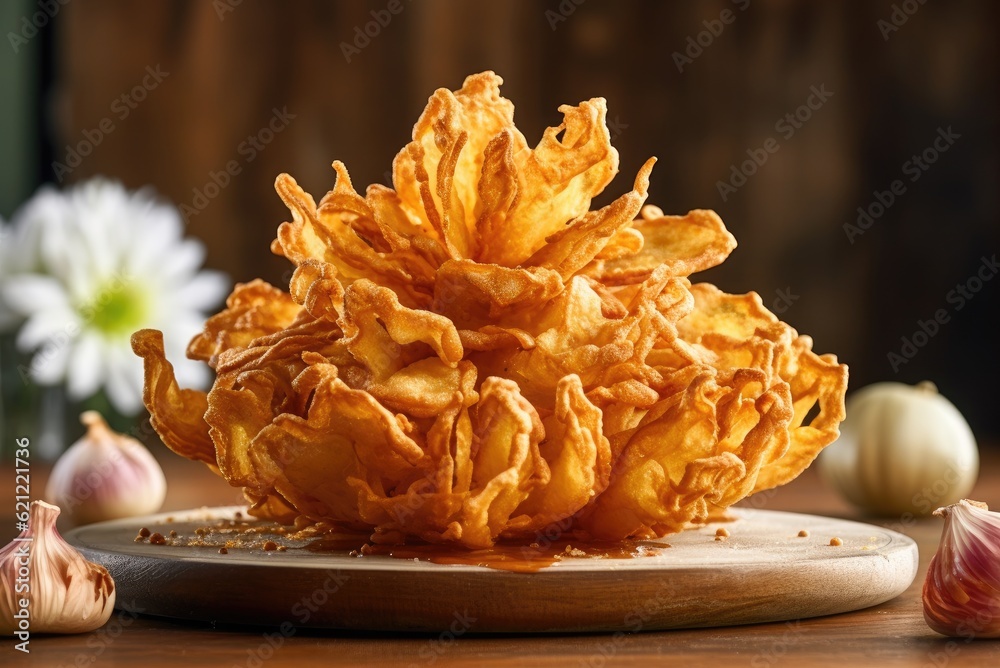 deep fried blooming onion, fried crispy blooming onions, onion flower