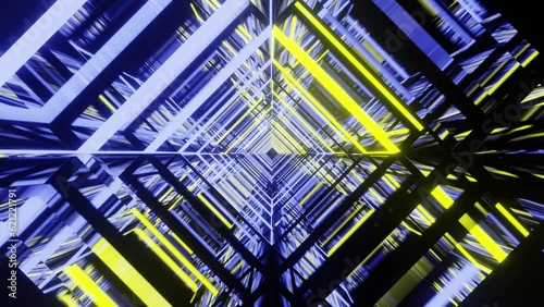 Blue and yellow neon jail VJ loop tunnel background