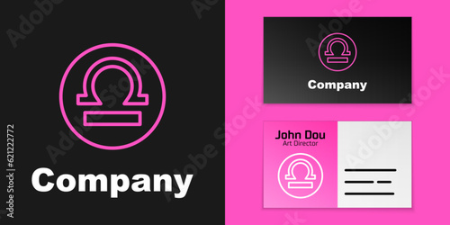 Pink line Libra zodiac sign icon isolated on black background. Astrological horoscope collection. Logo design template element. Vector