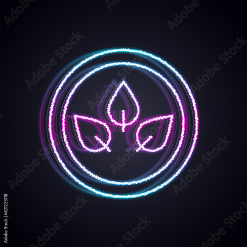 Glowing neon line Vegan food diet icon isolated on black background. Organic, bio, eco symbol. Vegan, no meat, lactose free, healthy, fresh and nonviolent food. Vector