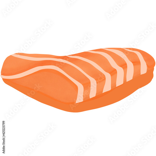 Drawing of a piece of smoked salmon on a white background.