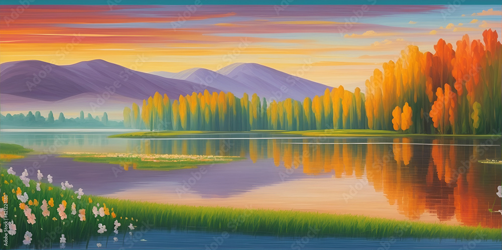 Fototapeta premium Beautiful landscape. AI generated illustration