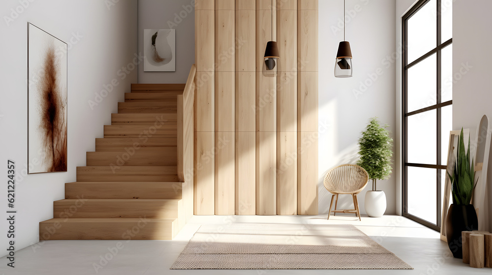 Scandinavian interior design of modern entrance hall with grid door ...