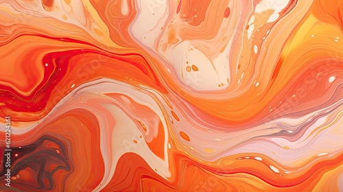 Orange alcohol ink background with white marbling texture - generative ai