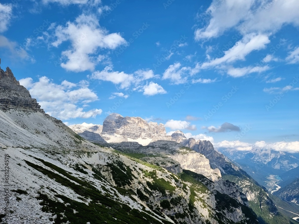 The tre cime di Lavaredo in Trentino alto Adige Italy, view of the mountains from the mountains 