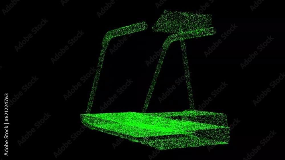 Treadmill Design/animation 3D treadmill trainer rotates on black bg. Healthy lifestyle concept ...