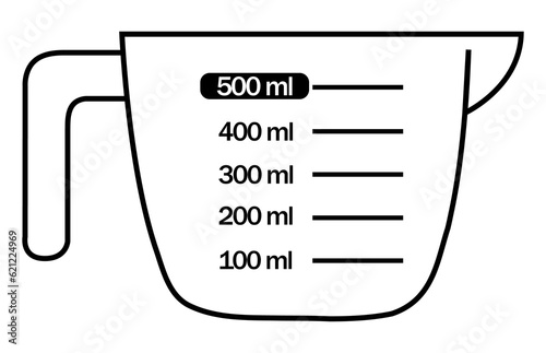 Liquid container. Measuring cup with a volume of 500 ml. Transparent background. Vector.