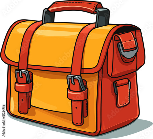 Red and Yellow travel suitcase illustration clipart 