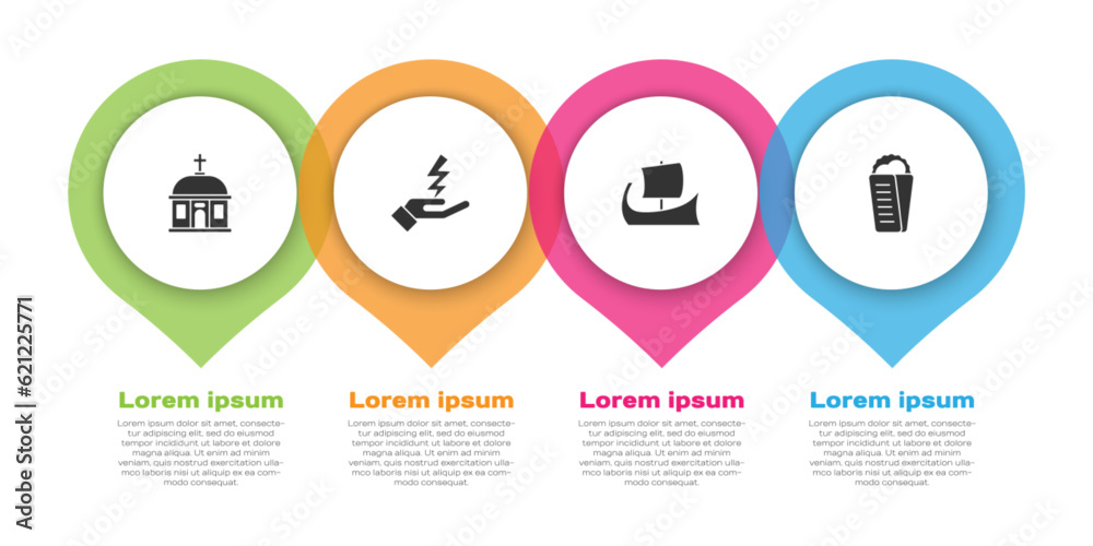 Set Santorini building, Zeus, Greek trireme and Gyros Pita. Business infographic template. Vector Set Santorini building, Zeus, Greek trireme and Gyros Pita. Business infographic template. Vector