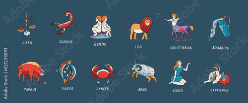Zodiac signs vector illustrations set.