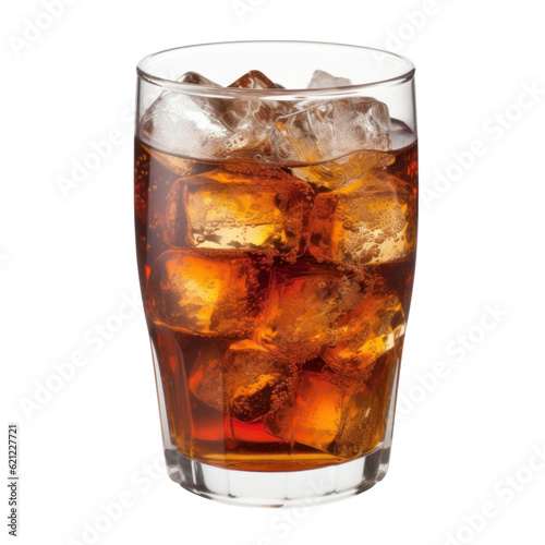 cola with ice isolated on transparent background cutout