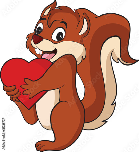 Cute cartoon squirrel and love. Vector illustration of an animal